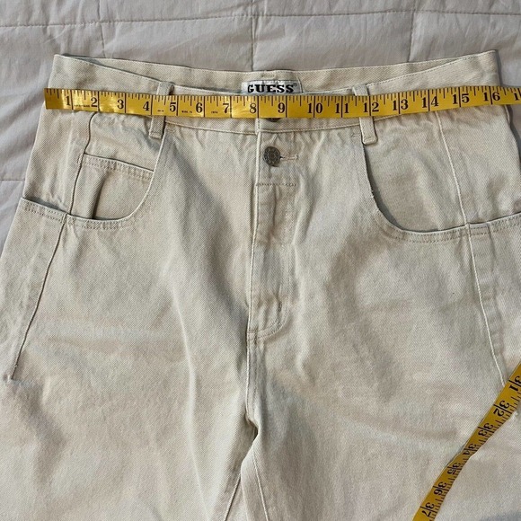 SOLD Vintage Guess Denim Jean Shorts Jorts Cream Size 34 X 10 Men 80s 90s Str… - Picture 6 of 10